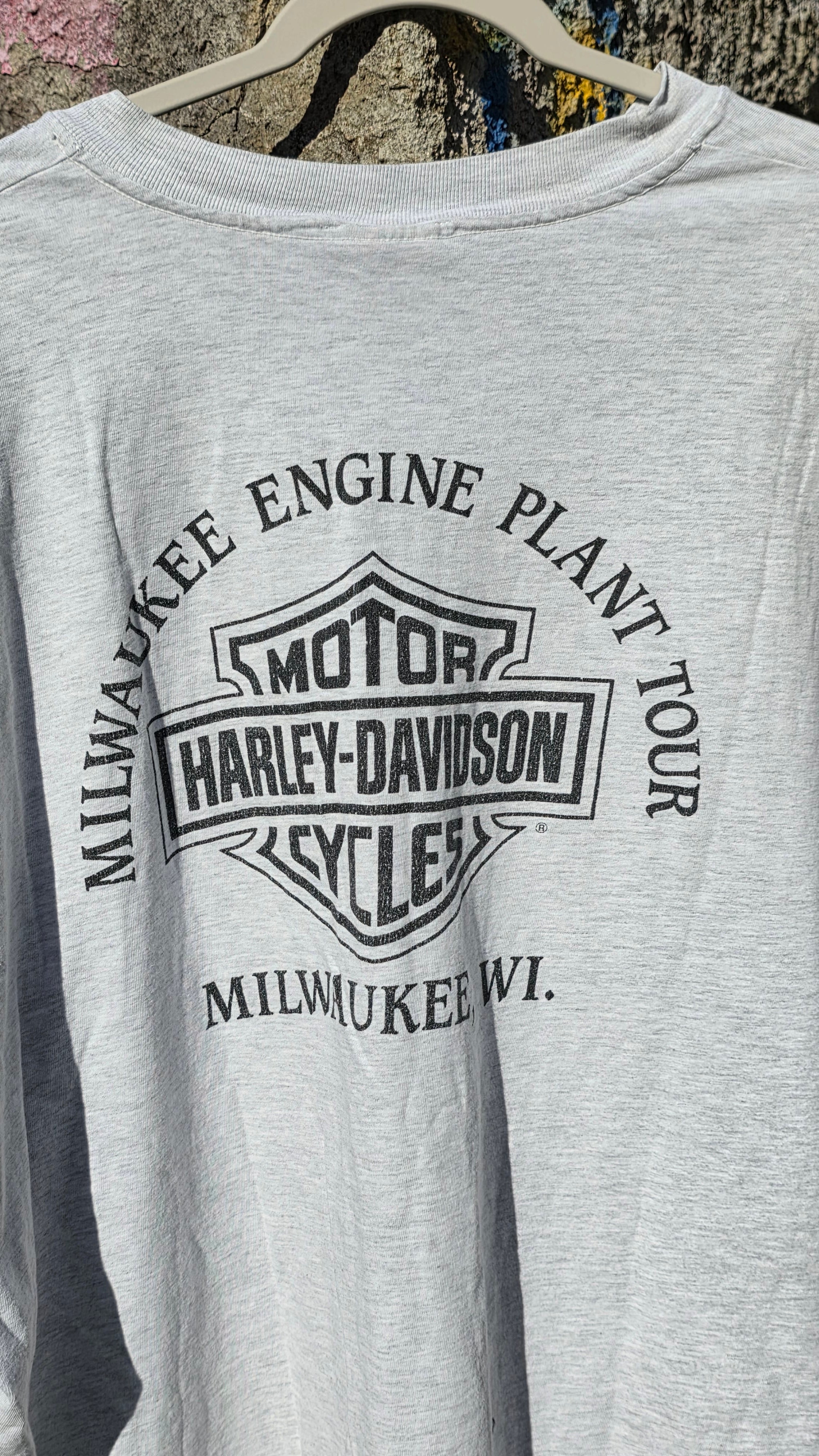 Harley Davidson "Milwaukee engine plant" graphic tee. Size M