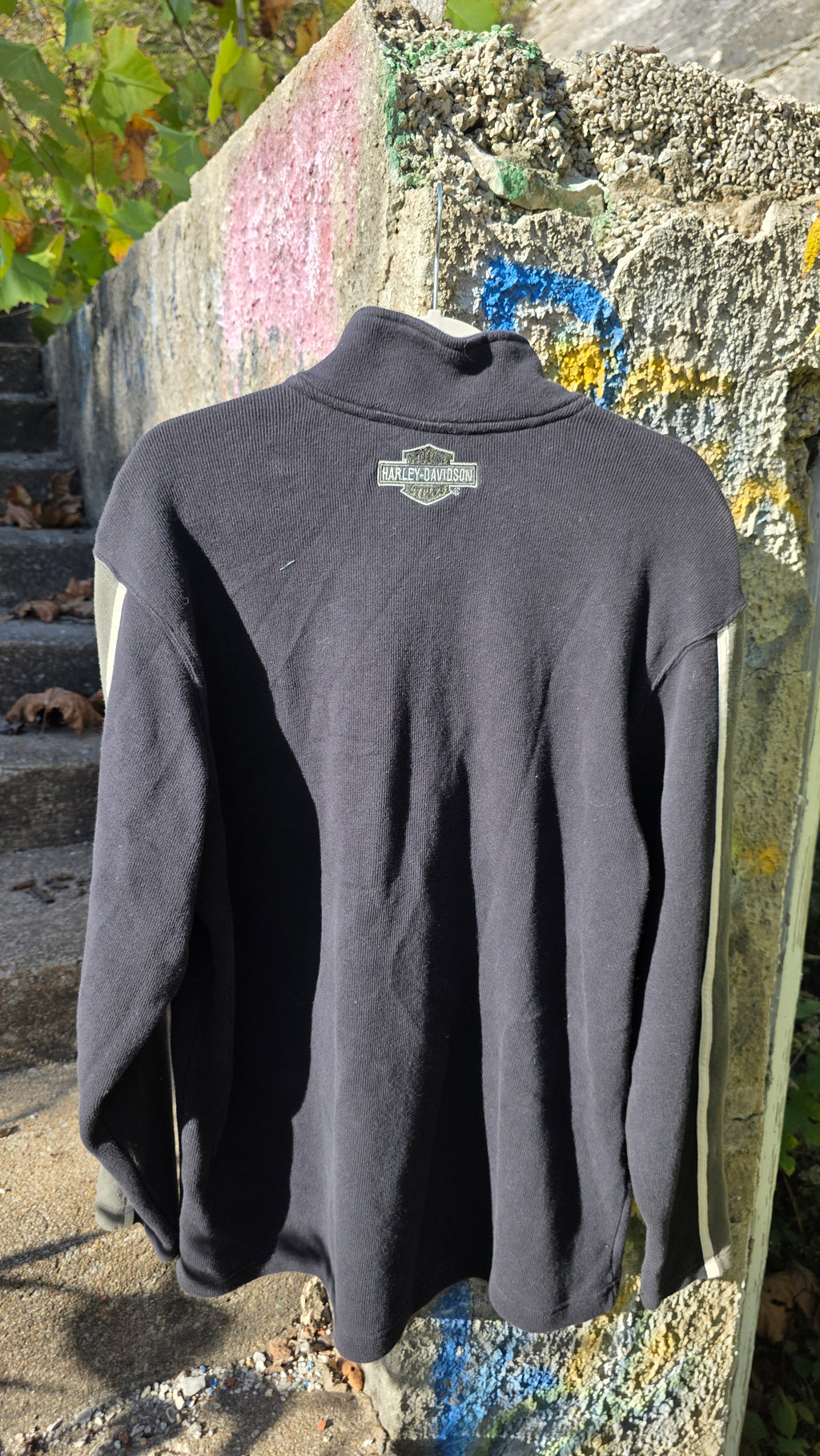 Harley Davidson striped long-sleeved crew neck. Size large