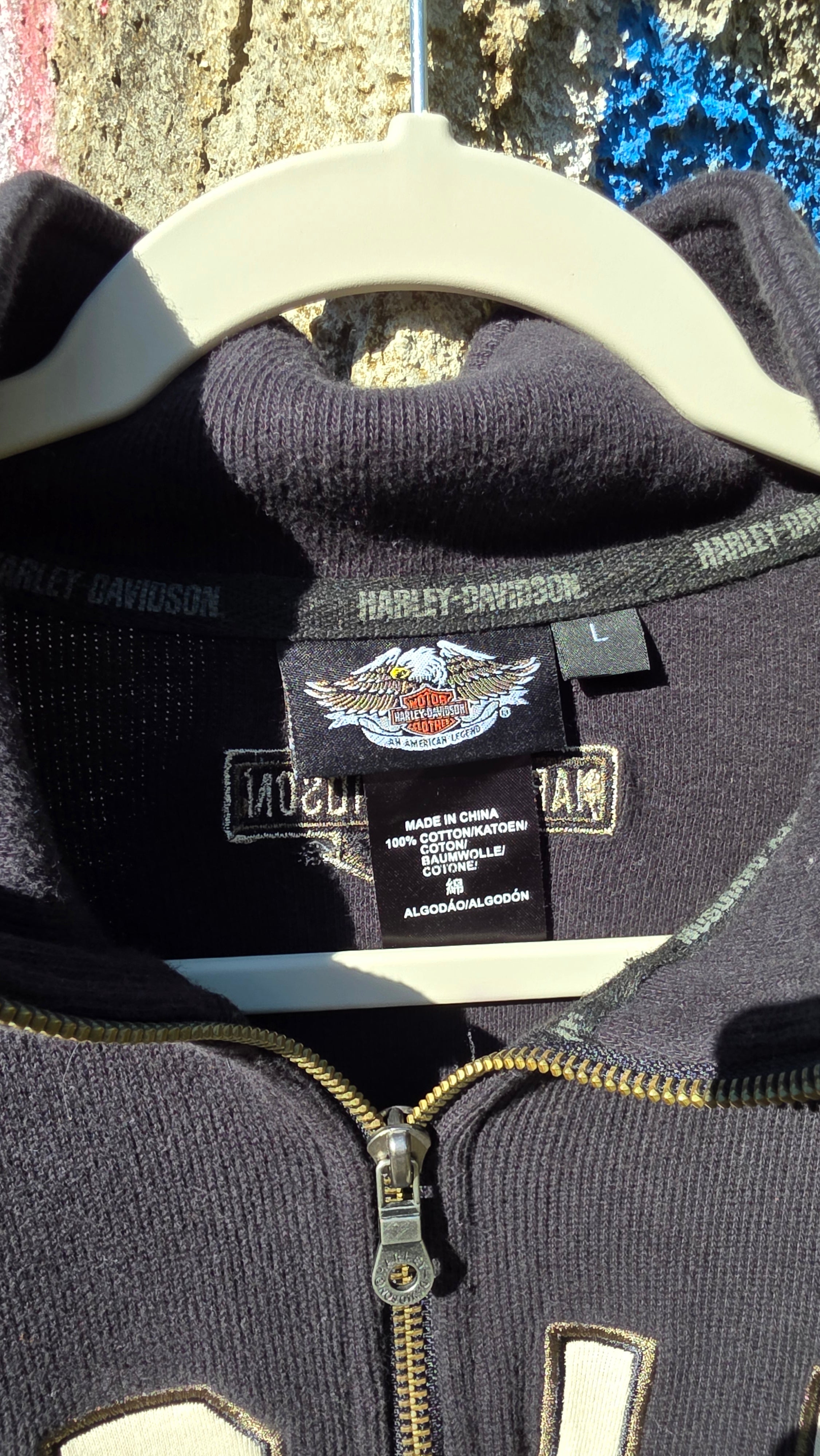 Harley Davidson striped long-sleeved crew neck. Size large