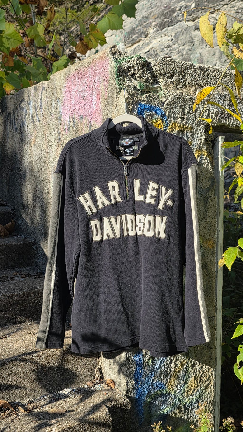 Harley Davidson striped long-sleeved crew neck. Size large